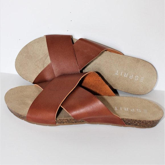 Esprit Cognac Brown Criss Cross Slides - Picture 2 of 6